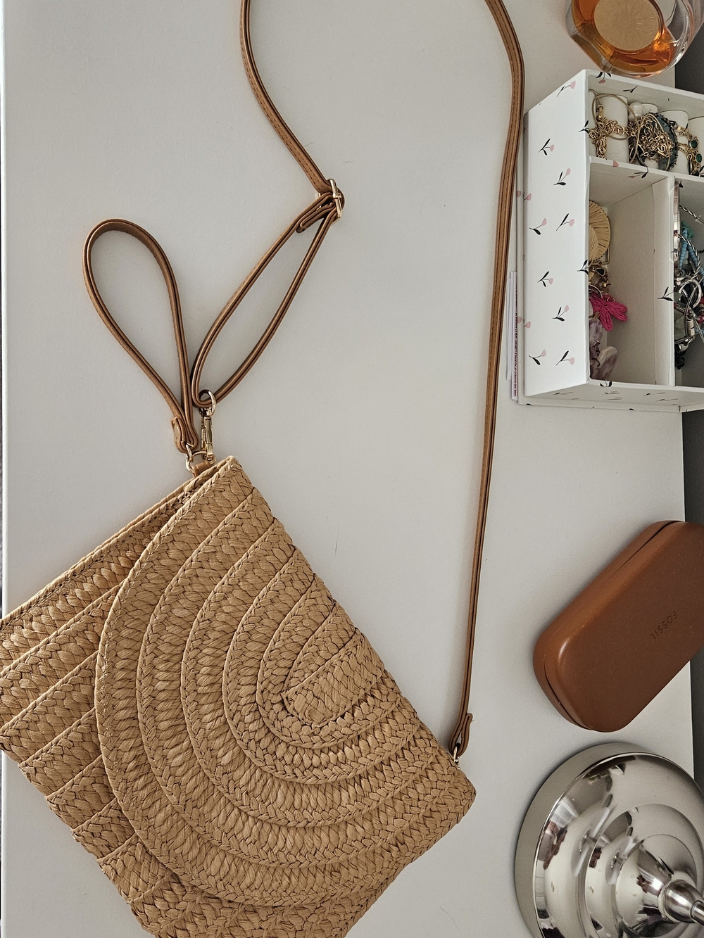 Woven Straw Crossbody Bag in Tan